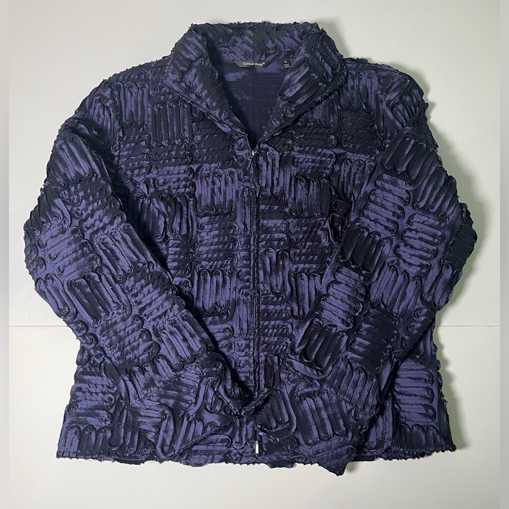 Samuel Dong Whimsigoth Textured Ribbon Zip Jacket Purple